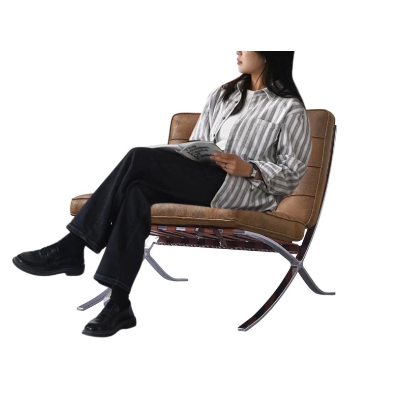 Barcelona Chair Stoel Bruin Vintage Leer Mies van der rohe Knoll Fauteuil woonkamer Huismeubilair