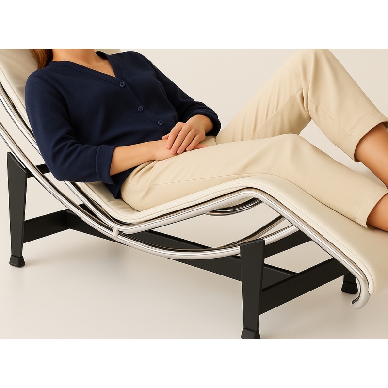 Chaise Longue Cassina Corbusier LC4 wit leer fauteuil stoel
