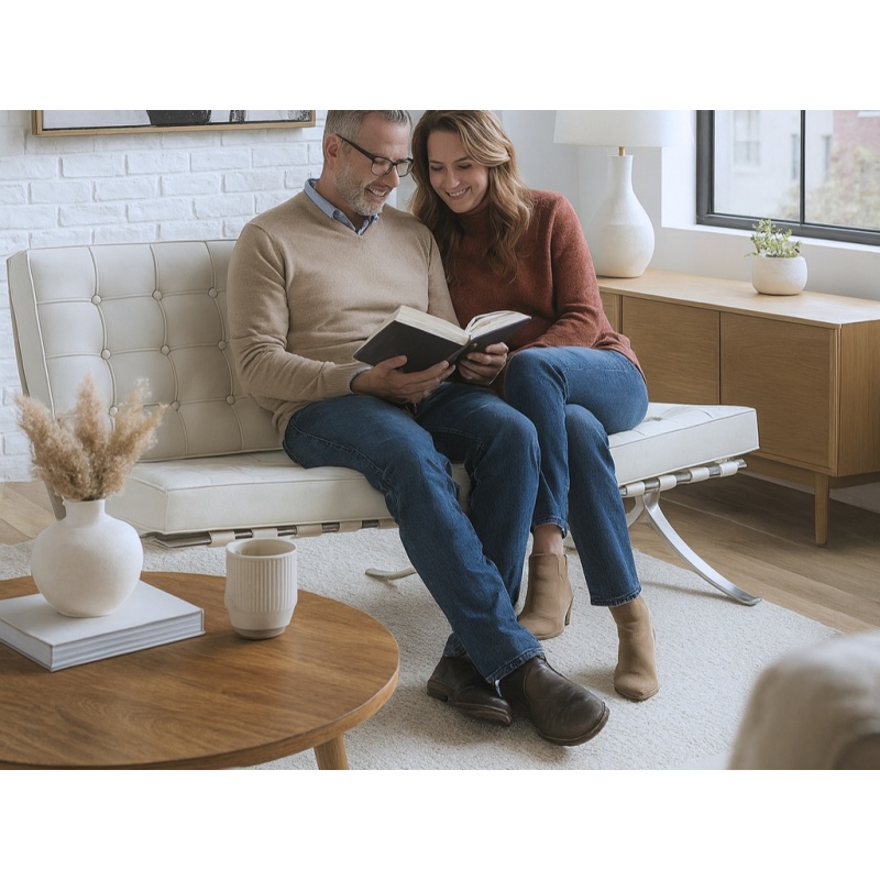 Barcelona Chair twee zits wit fauteuil knoll stoel Wit leer woonkamer