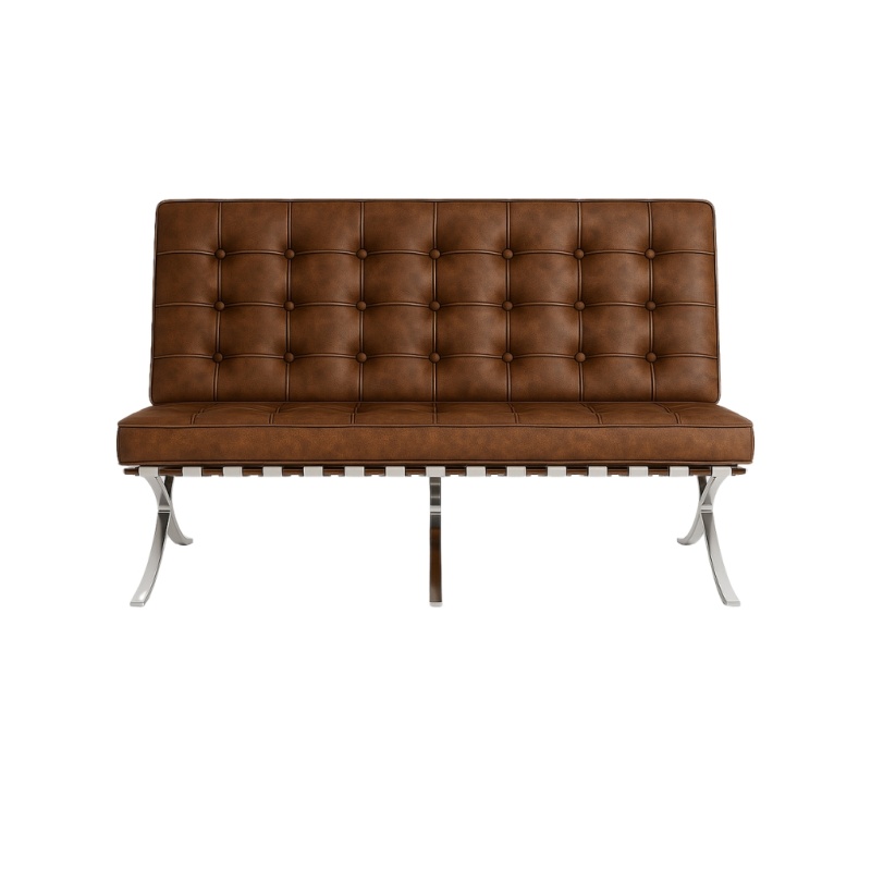 Barcelona Chair twee zits vintage bruin