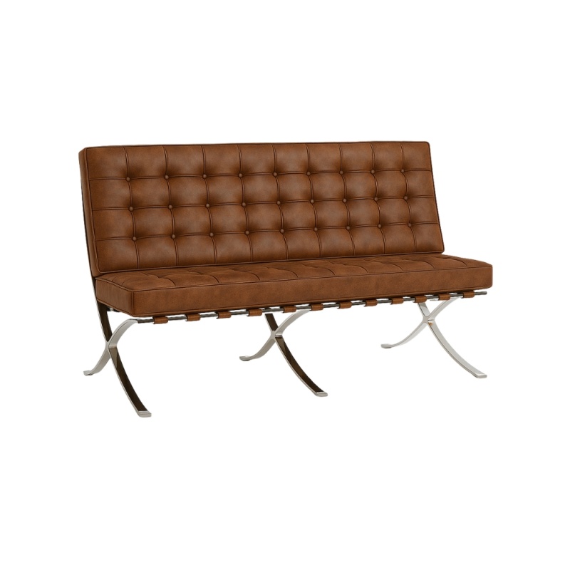 Barcelona Chair twee zits vintage bruin