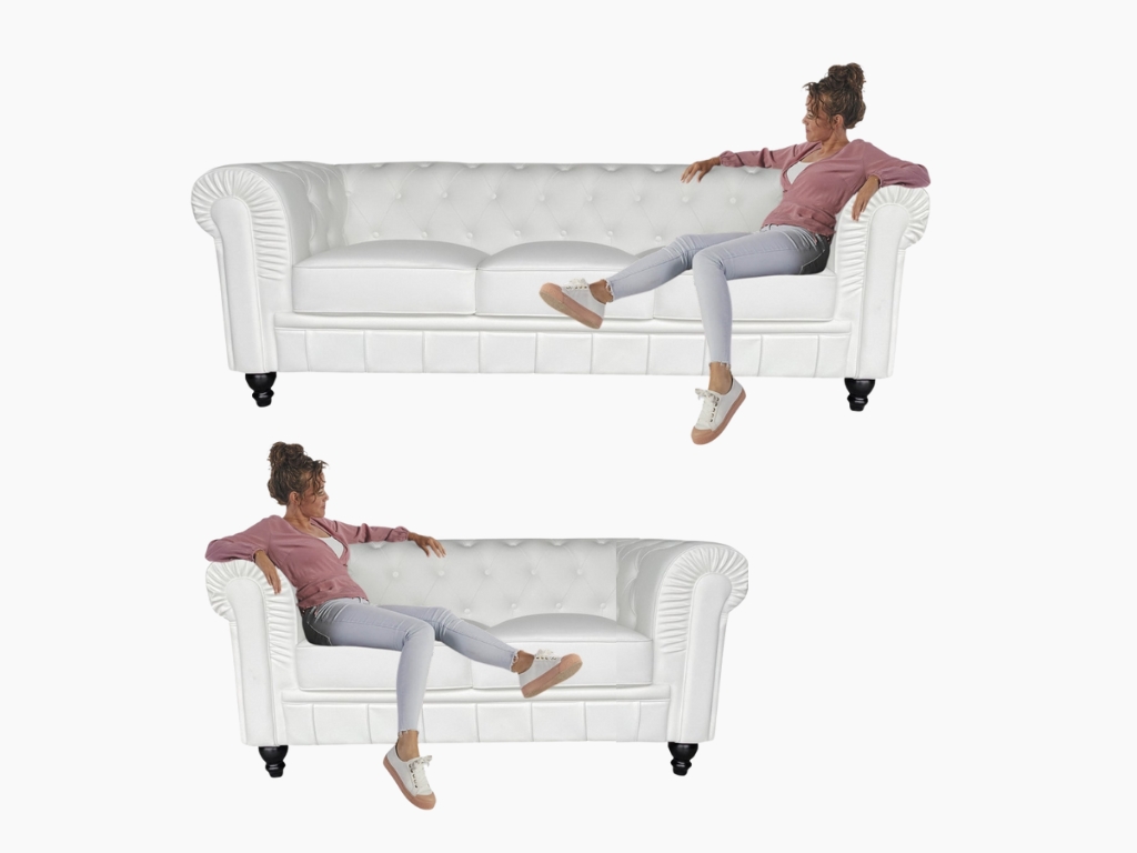 Chesterfield bank wit leer sofa bank set 2-zits en 3-zits huismeubilair
