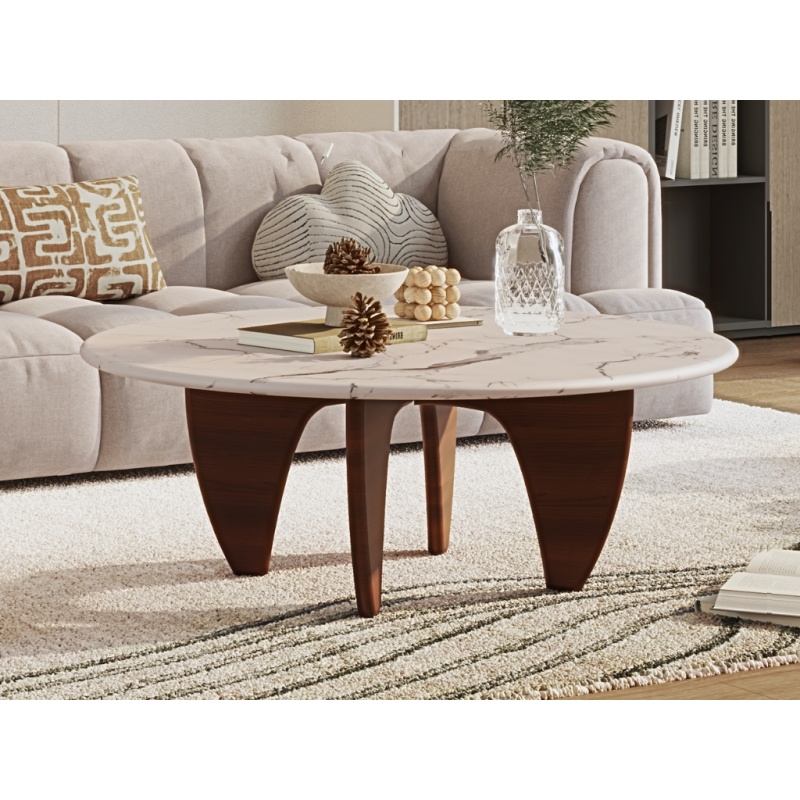 MEUBI Salontafel Walnoot marmer rond Noguchi tafel