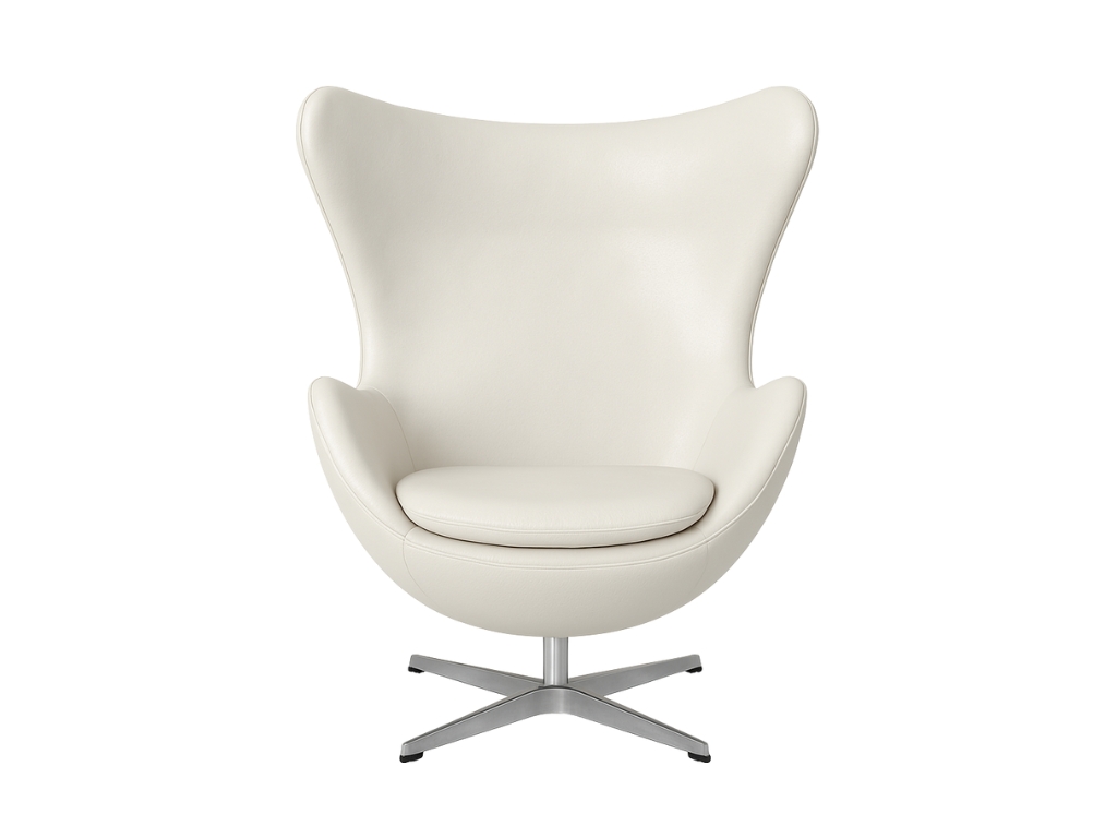Oval Chair Wit Egg Chair Wit Leer Fritz Hansen Fauteuil Stoel (2)