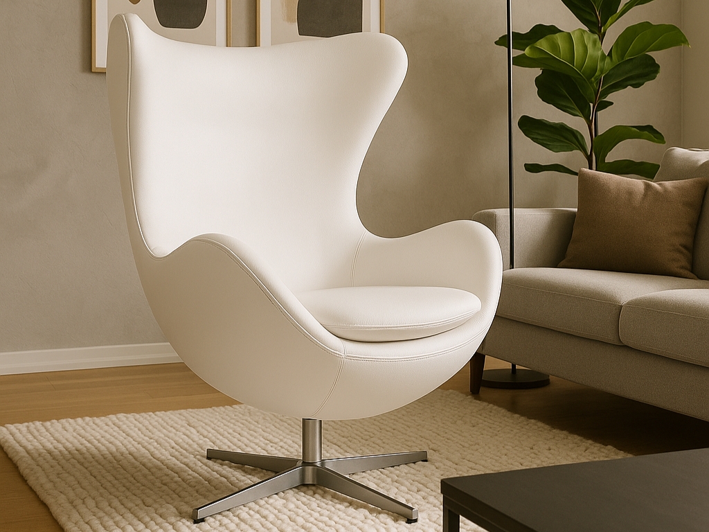 Egg Chair Wit leer Fritz Hansen Fauteuil Stoel Woonkamer