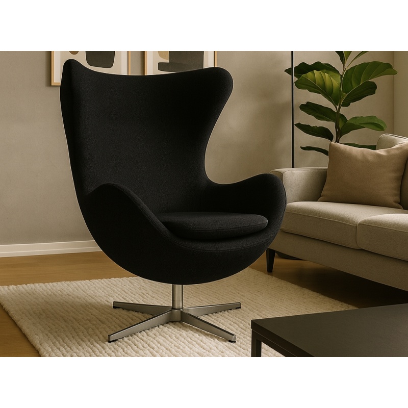 Egg Chair Zwart Stof Woonkamer