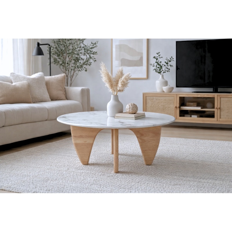 Salontafel eiken marmer rond